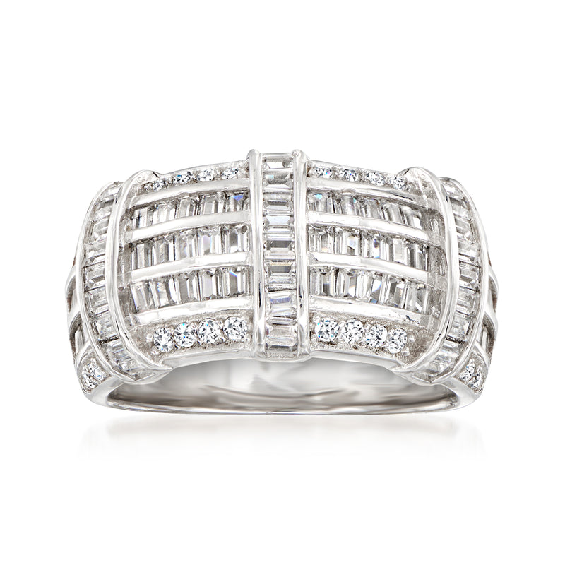 Sterling silver CZ ring with baguette and round stones in a cage bar setting