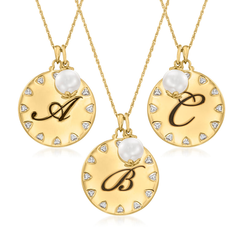 Gold-tone initial pendant necklace with cultured pearl and diamond accents, letters A, C, B