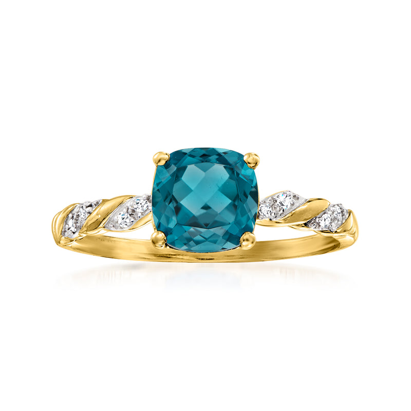 14kt yellow gold ring with London blue topaz center and diamond side accents