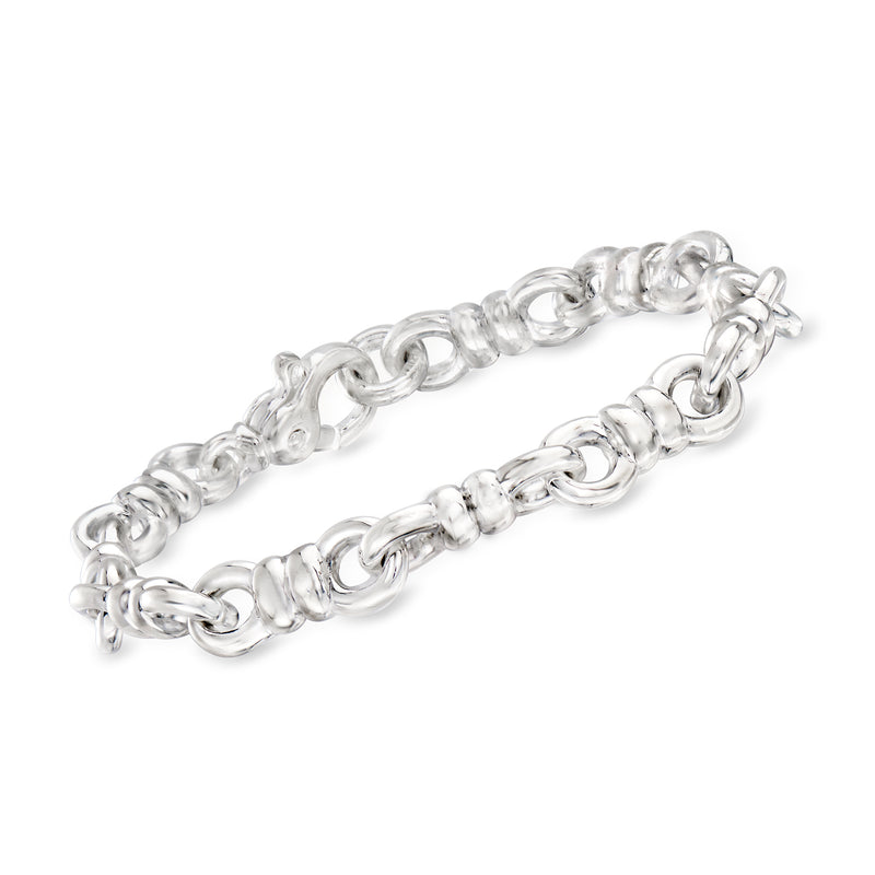 Sterling silver infinity-link bracelet with interlocking rounded chain links