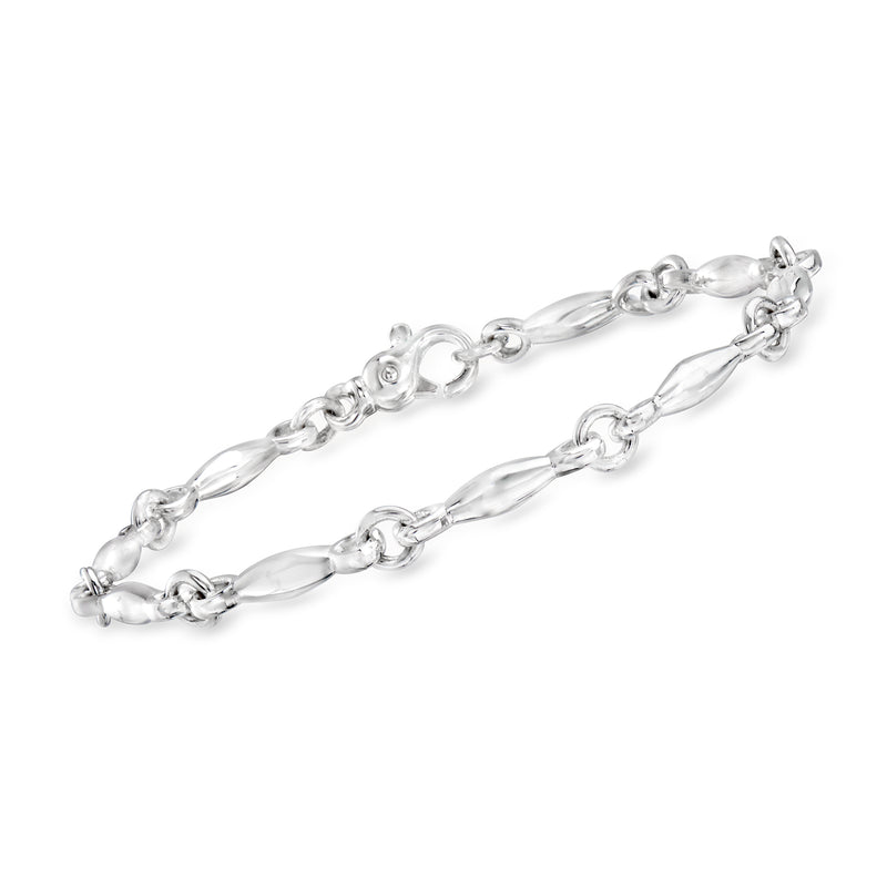 Sterling silver puffed-link bracelet with oval links and lobster clasp