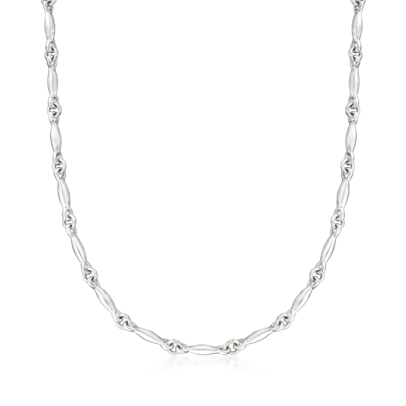 Sterling silver puffed-link chain necklace with polished oval links