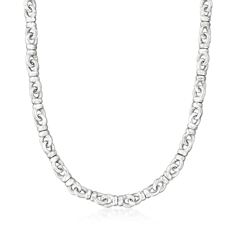Sterling silver infinity-link necklace with oval links, polished finish