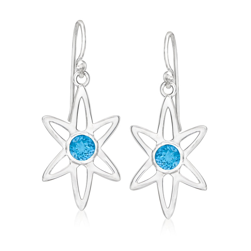 Sterling silver drop earrings with blue topaz star charms on earwires
