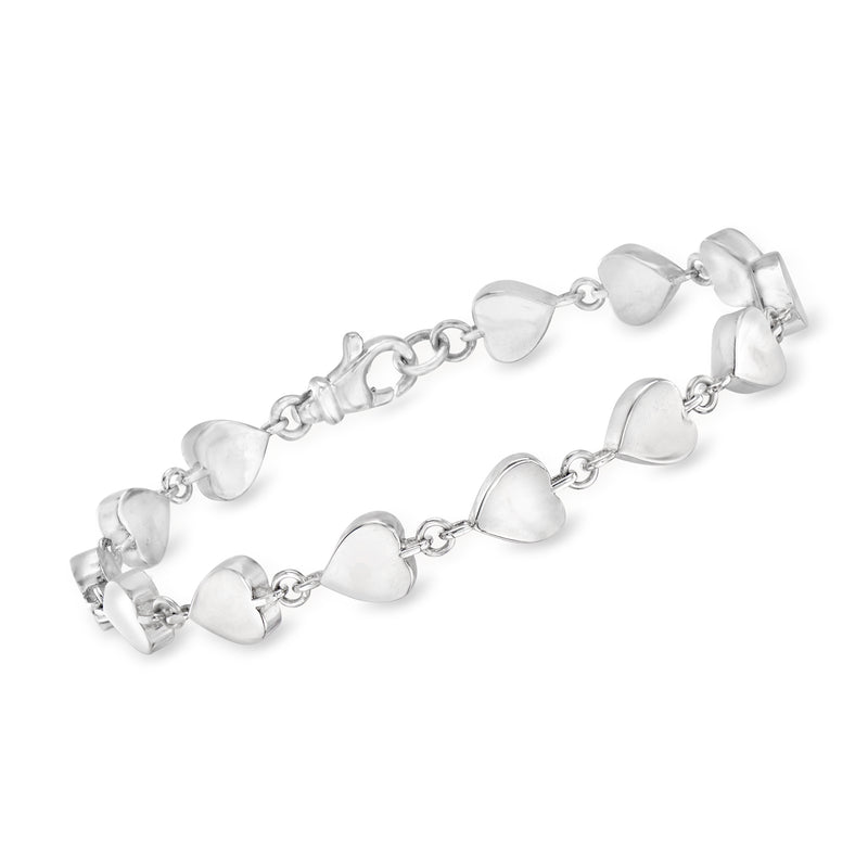 Sterling silver heart charm bracelet with linked heart-shaped drops and clasp