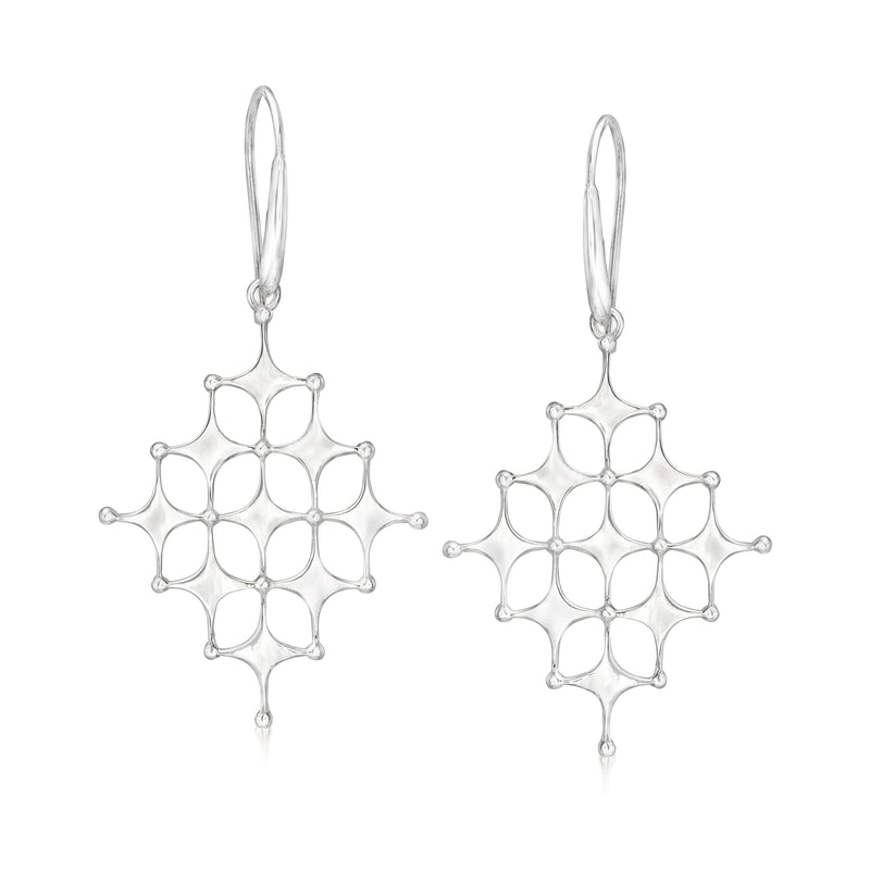 Sterling silver satellite drop earrings with interlinked circular lattice design