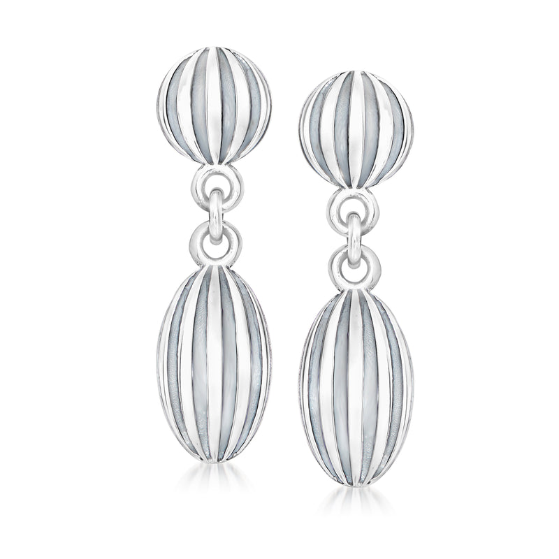 Sterling silver drop earrings with striped oval dangles and link chains