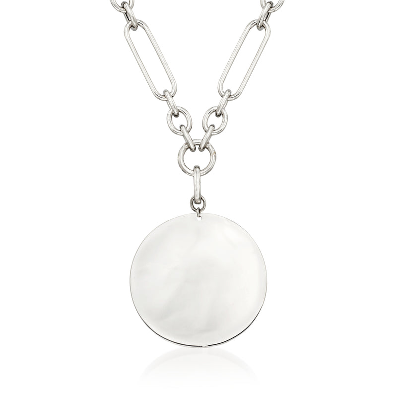 Sterling silver chain necklace with round removable personalized disc pendant