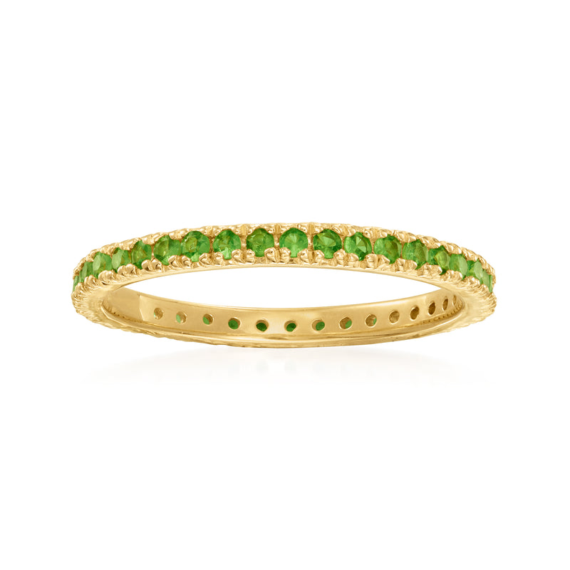 Tsavorite eternity band in 18kt gold over sterling with green gemstone row