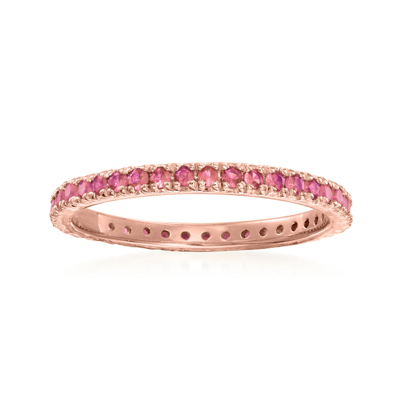 Pink sapphire eternity band in rose gold with raised oval cushion stones