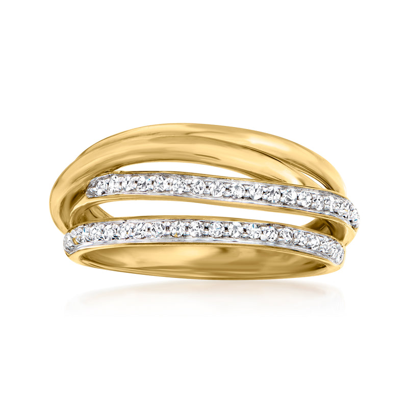 Diamond highway ring in 18kt gold over sterling with two pavé rows