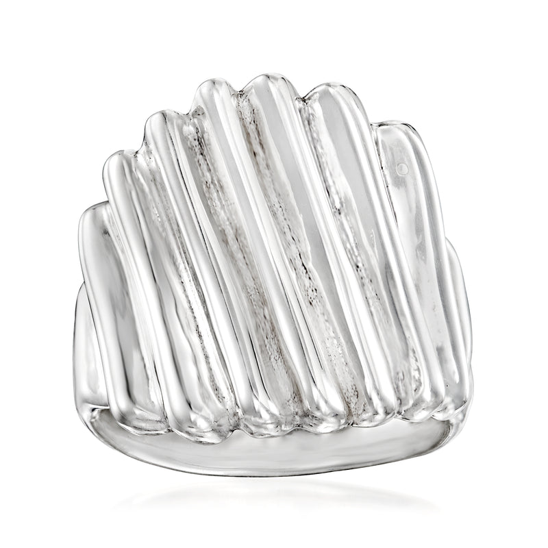 Scalloped sterling silver ring with ridged resin texture and glossy finish