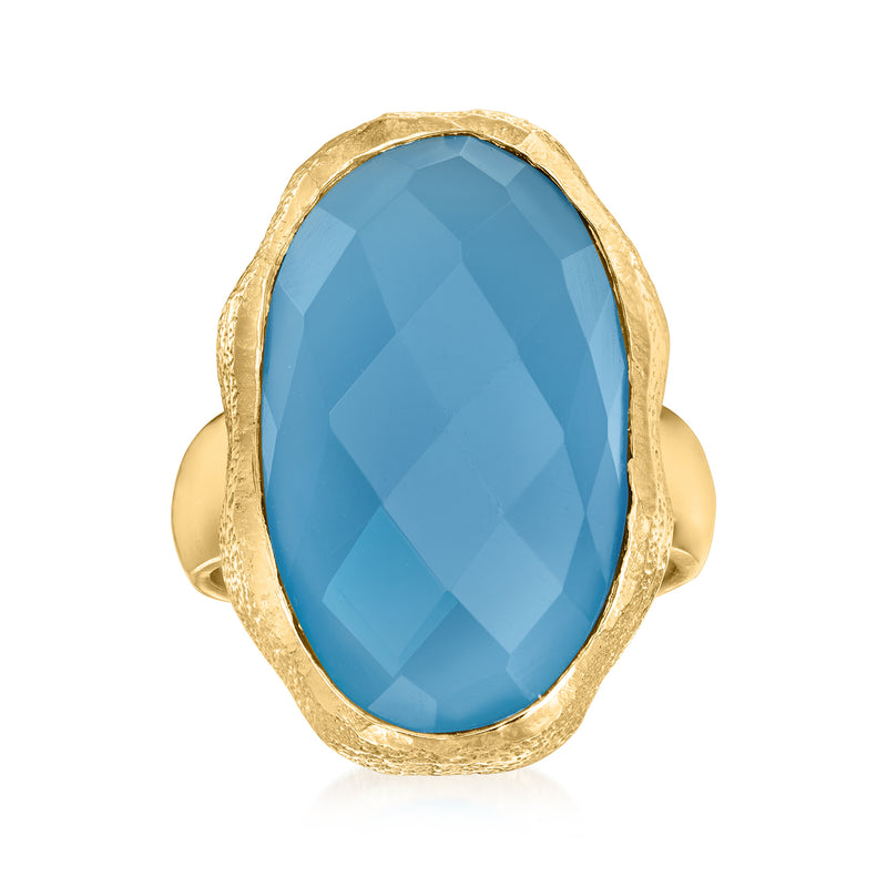 Gold over sterling ring with oval blue chalcedony gemstone
