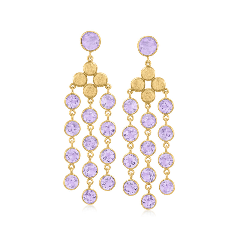 Gold-tone chandelier drop earrings with round light-purple amethyst gemstones