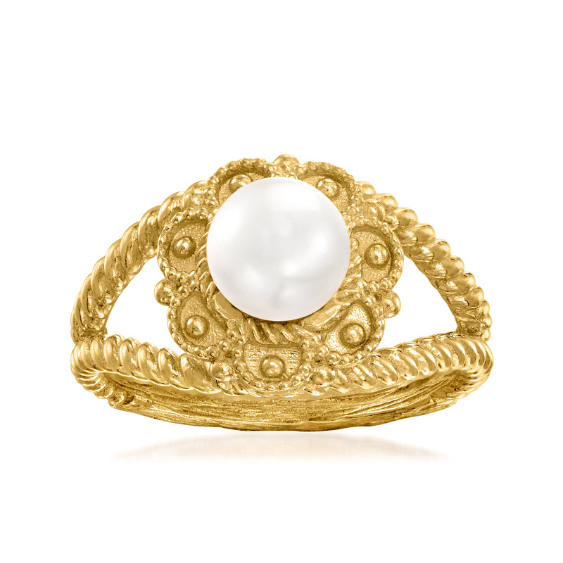 18kt gold-over-sterling ring with 7mm cultured pearl and braided rope setting