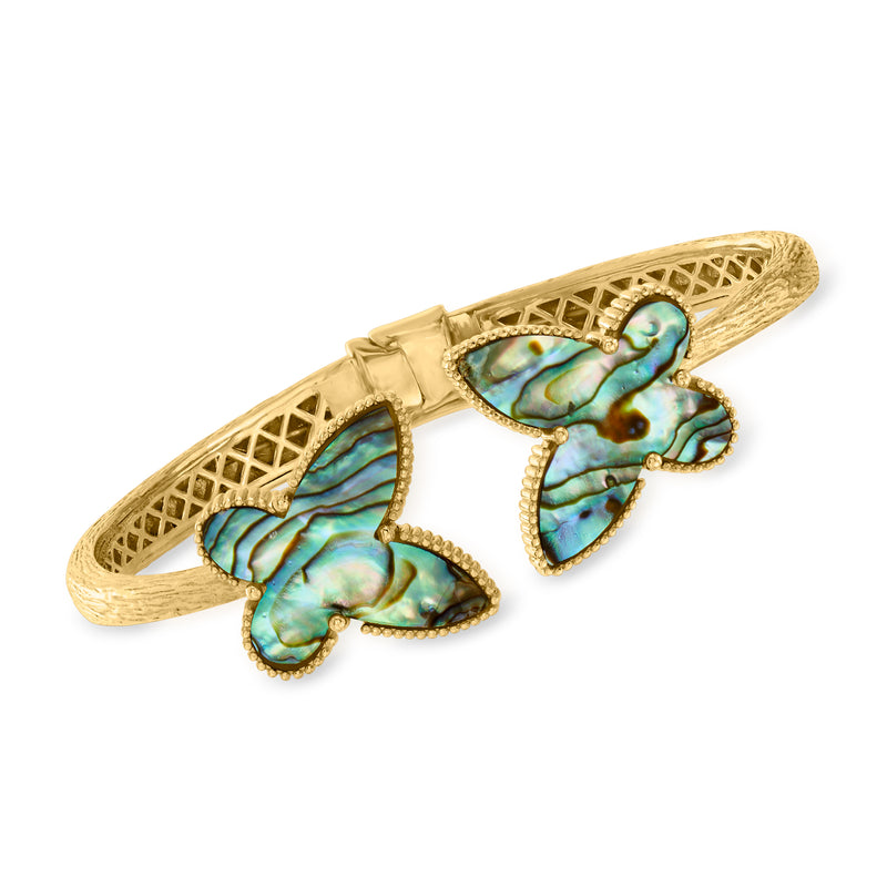 18kt gold over sterling bangle bracelet with abalone shell butterfly details