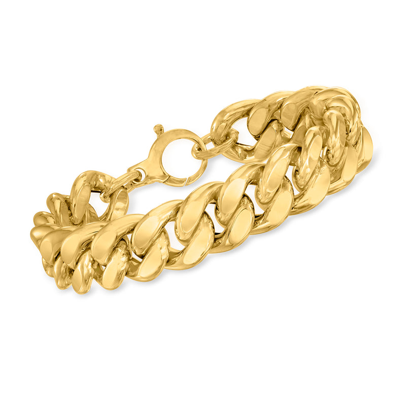 14kt yellow gold curb-link bracelet with polished clasp and flat oval links
