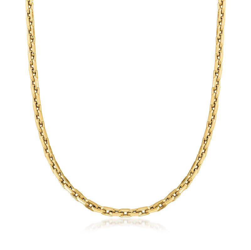 14kt yellow gold elongated cable-link necklace chain, smooth curved links