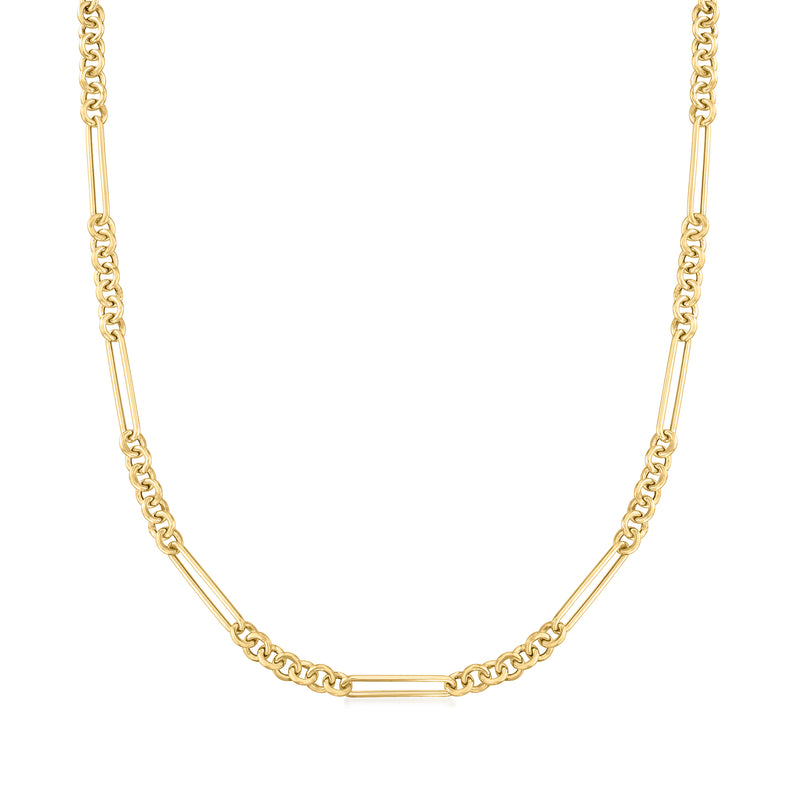 14kt yellow gold alternating cable-link necklace with curved chain links