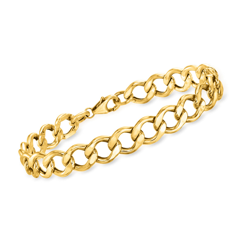 Yellow gold curb-link bracelet with oval chain links and clasp