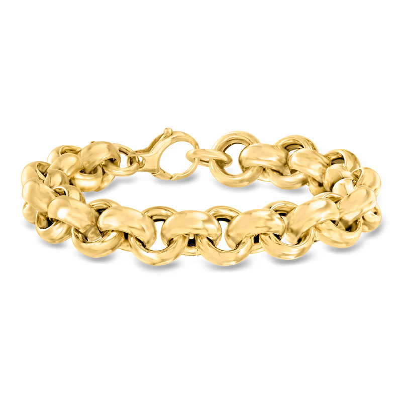 Yellow gold rolo-link bracelet with polished oval links