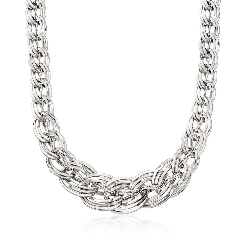 Sterling silver graduated interlocking-link necklace with polished curved chain links