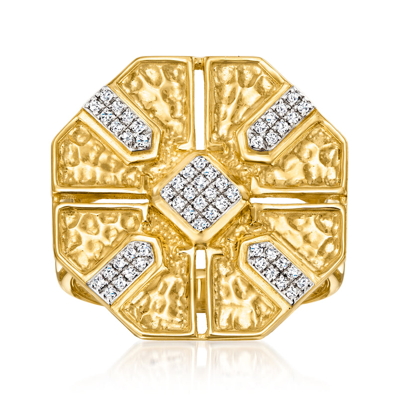 Octagonal diamond ring in 18kt gold over sterling with textured panel design