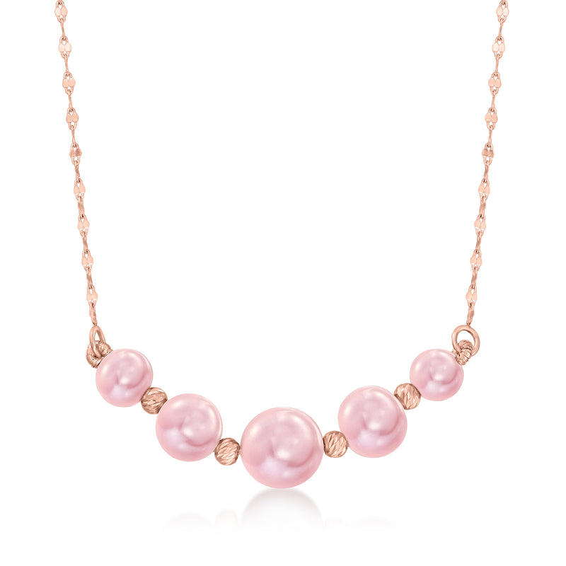 Pink cultured pearl necklace with 14kt rose gold links and round pink pearls