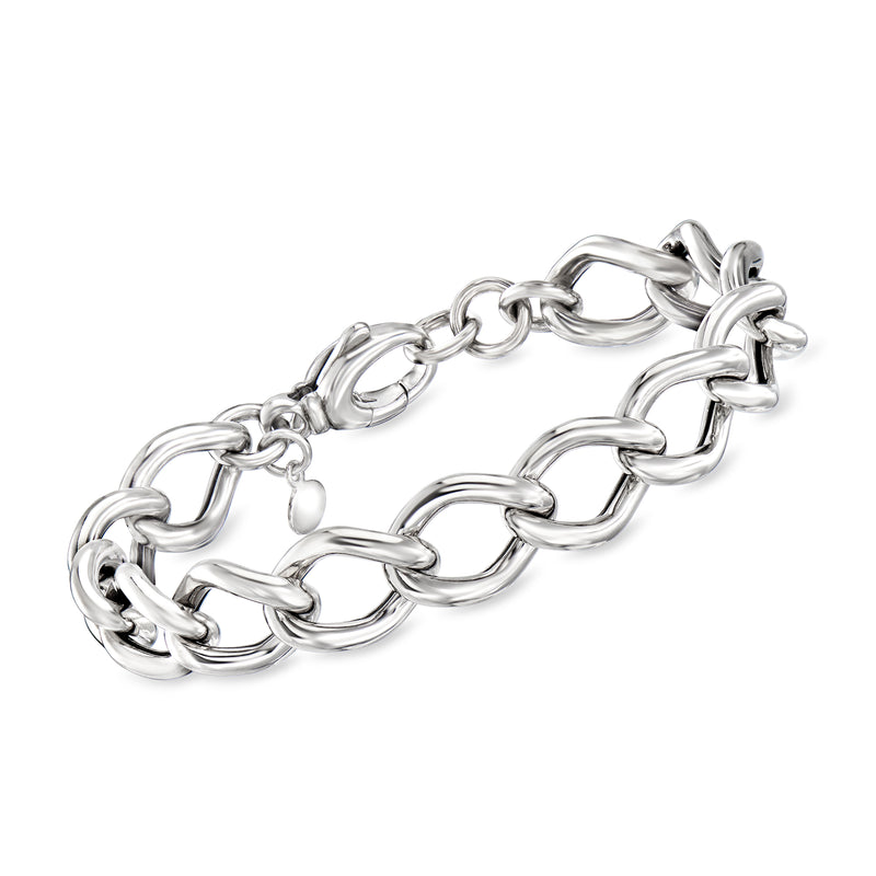 Sterling silver curb-link bracelet with interlocking links and clasp