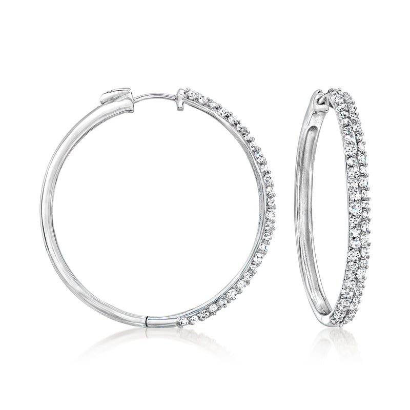 Sterling silver diamond hoop earrings with pavé-set diamonds