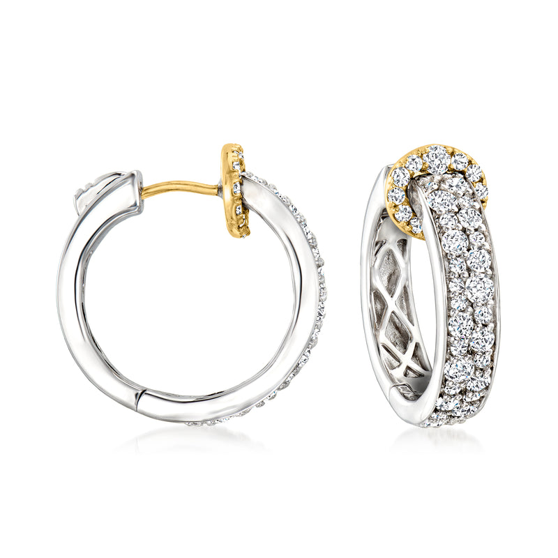 Sterling silver diamond mosaic hoop earrings with 14kt yellow gold accents