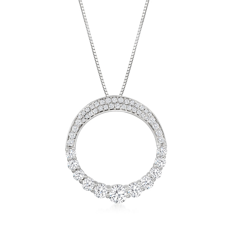 Diamond eternity circle pendant necklace in 14kt white gold