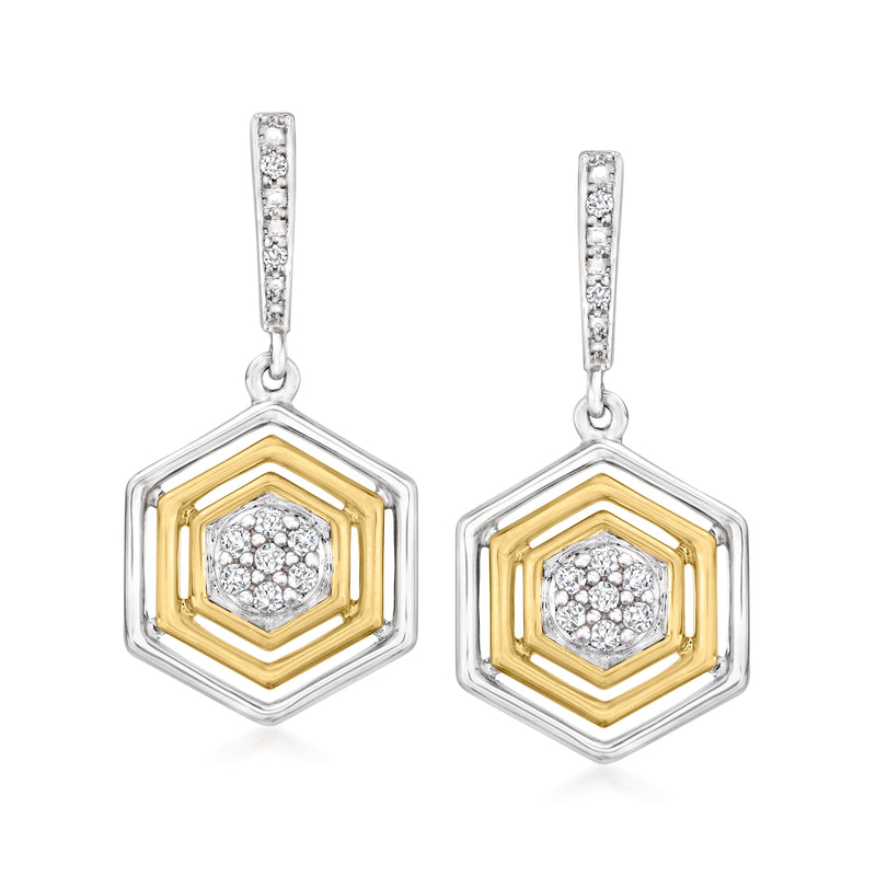 Diamond hexagon drop earrings in two-tone sterling silver