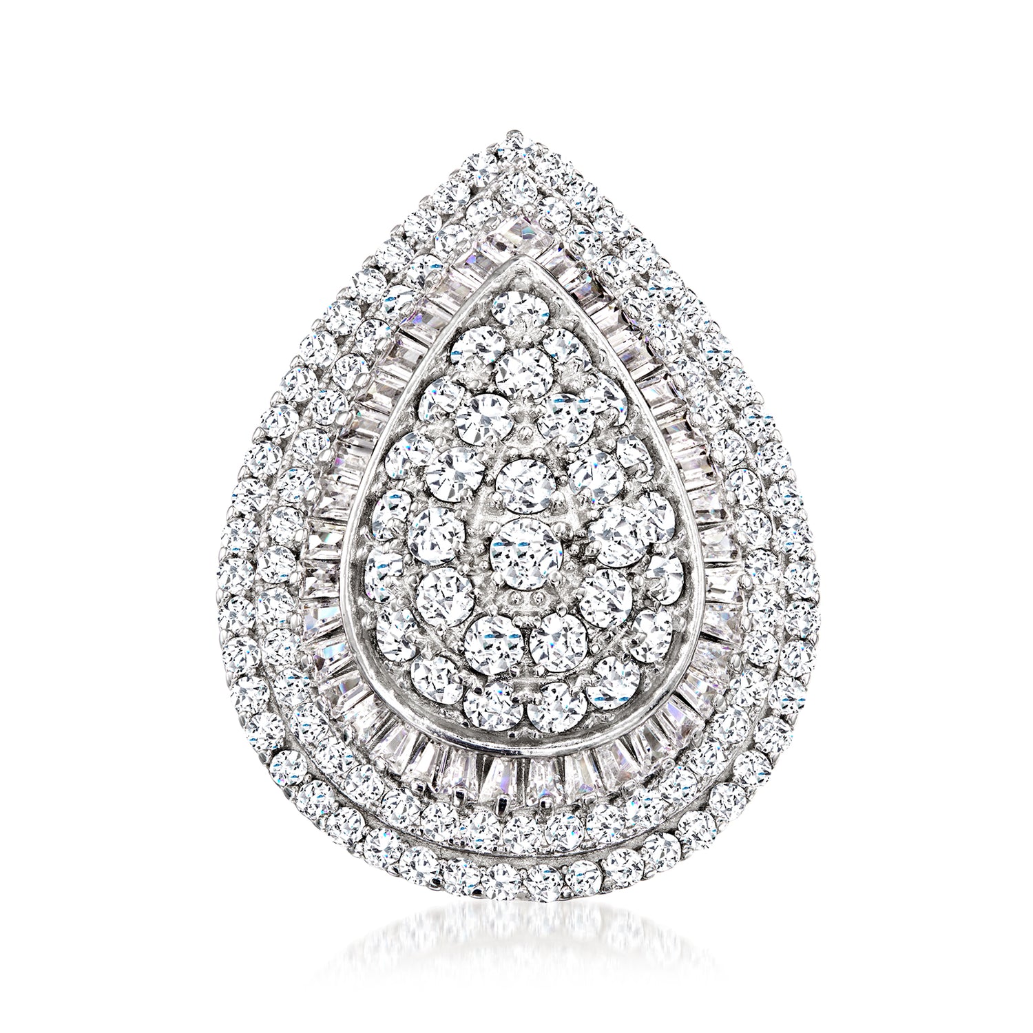 4.00 ct. t.w. Round and Baguette CZ Ring in Sterling Silver