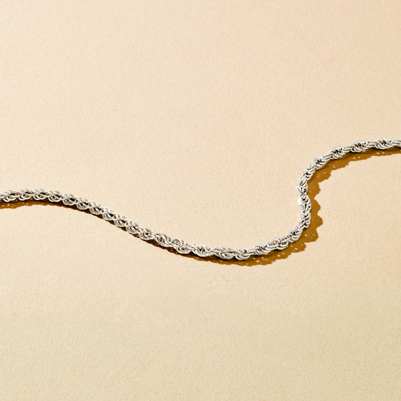 Sterling silver rope chain necklace with braided rope links
