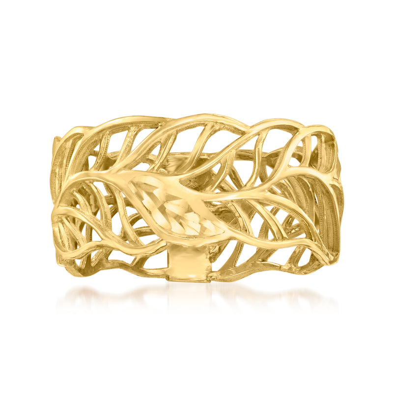 Italian 14kt yellow gold openwork leaf ring with braided lattice design