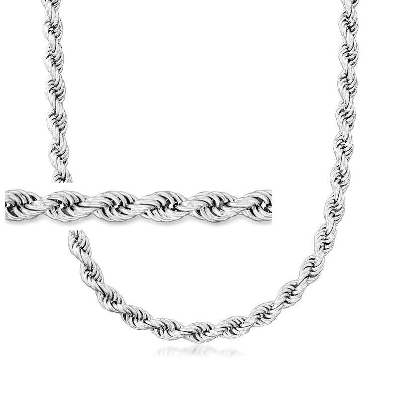 Sterling silver rope-chain necklace with twisted links, no pendant.