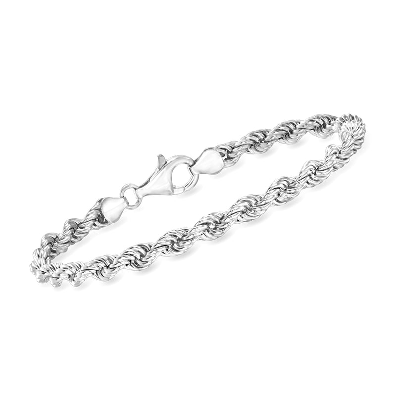 Sterling silver rope-chain bracelet with lobster clasp and polished links