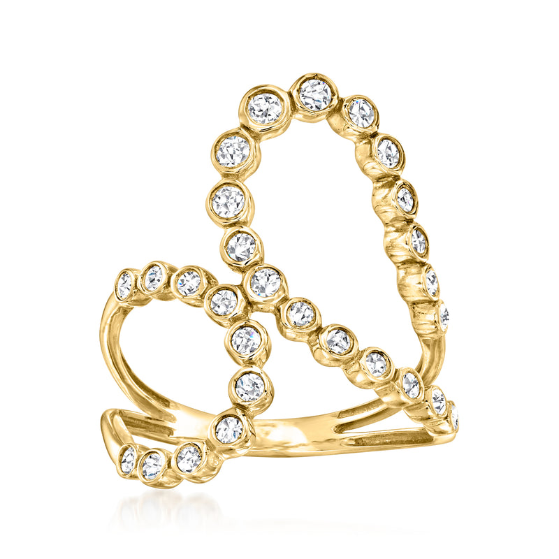 14kt yellow gold double-loop ring with bezel-set round diamonds