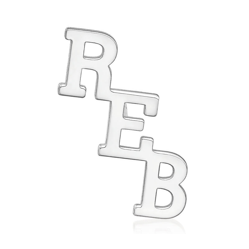 14kt white gold cut-out tie tack with initials R E B