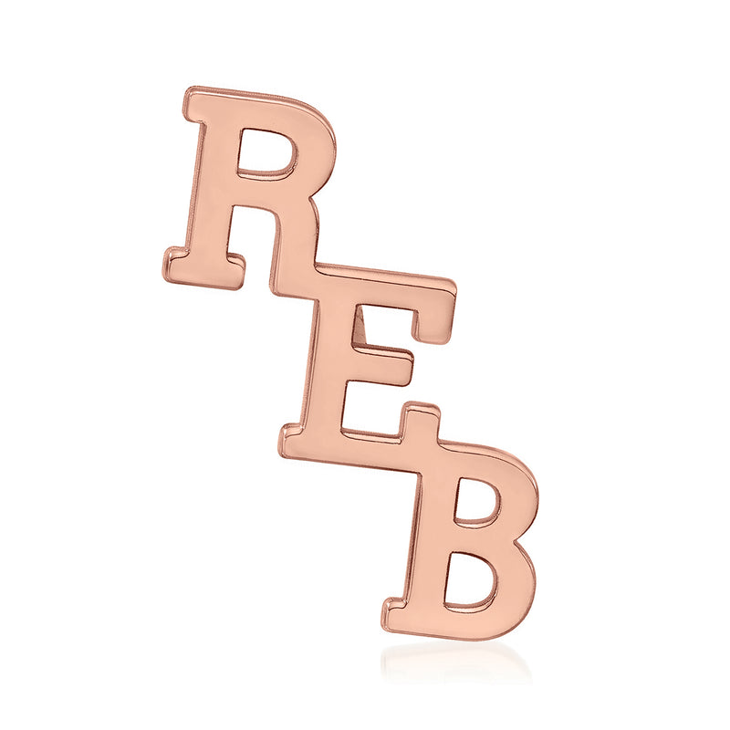 14kt rose gold cut-out tie tack with letters R, E, B