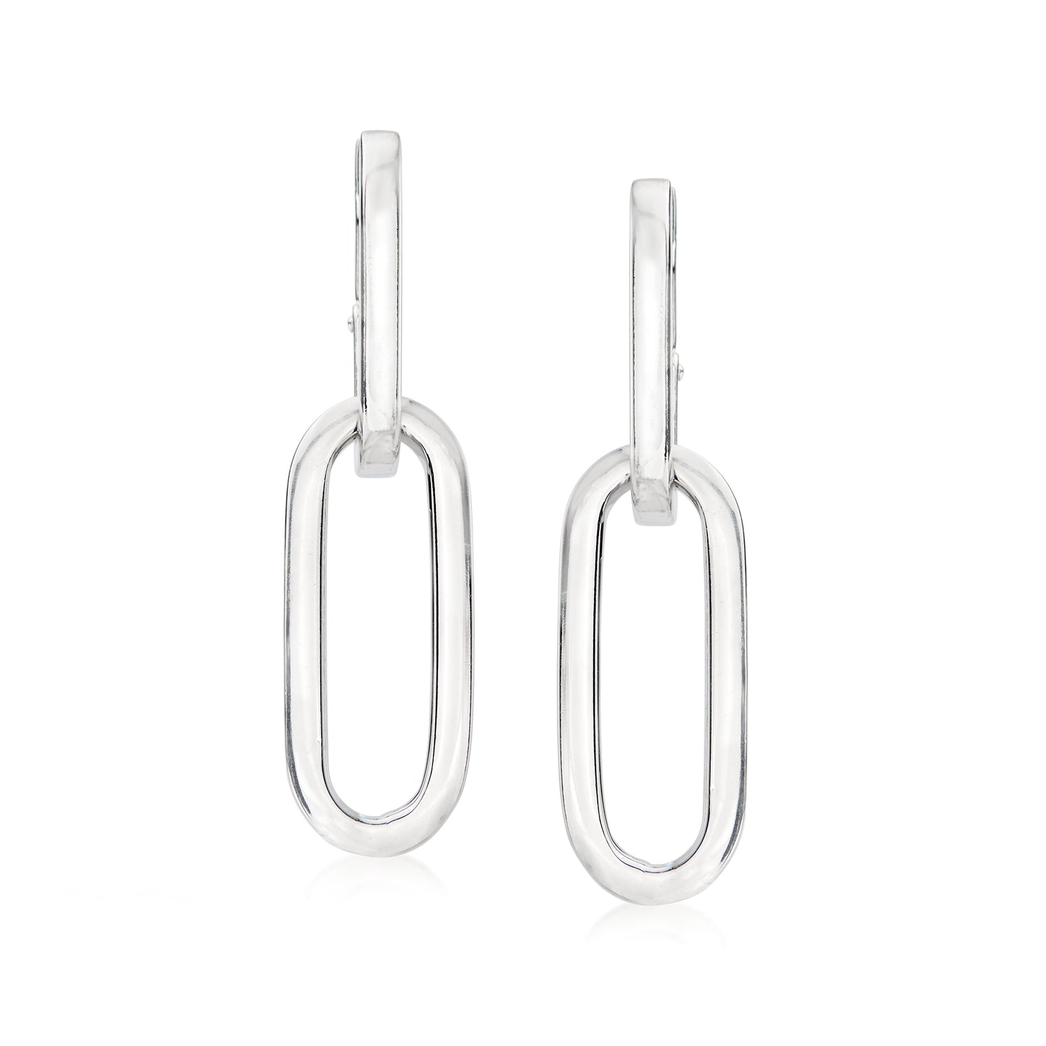 Italian Sterling Silver Paper Clip Link Hoop Drop Earrings