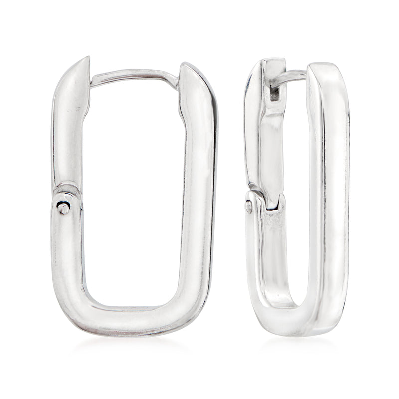 Sterling silver hoop drop earrings with clasp and oval link outline
