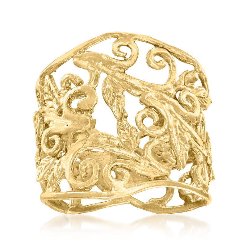Gold over sterling scrollwork ring with ornate openwork filigree band
