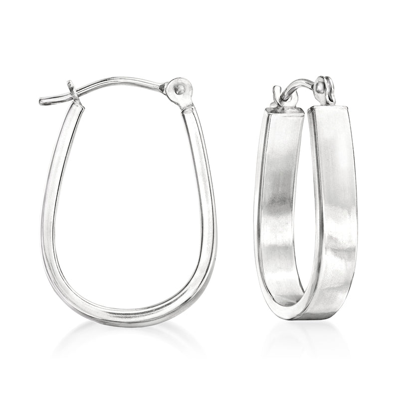 Wide oval hoop earrings in 14kt white gold, front and back view