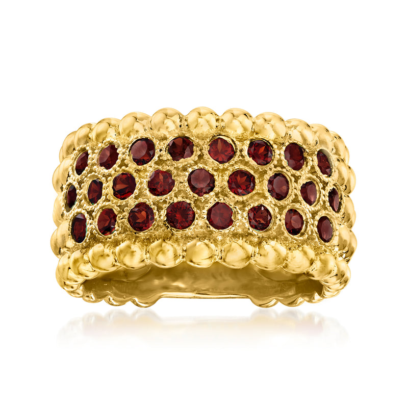 18kt gold over sterling multi-row garnet ring with round red stones