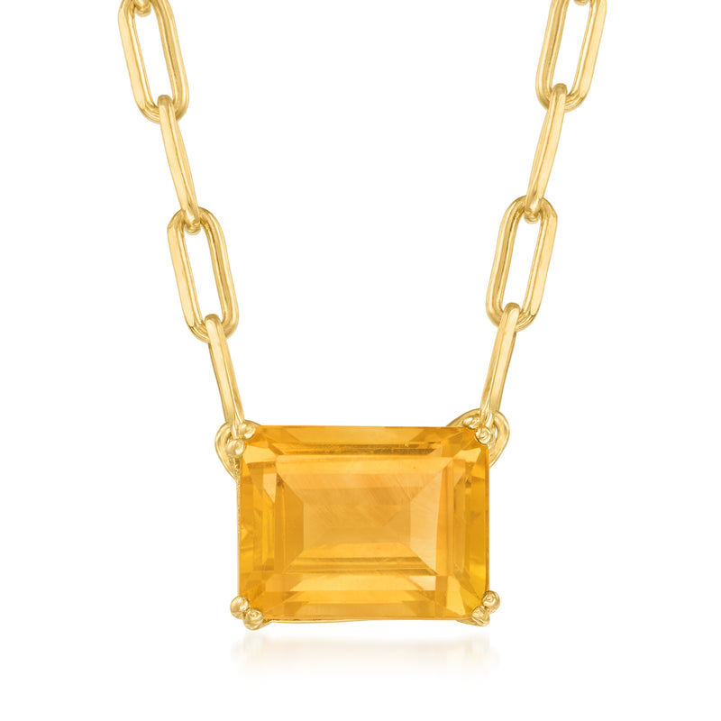 Gold over sterling link necklace with square-cut citrine gemstone pendant