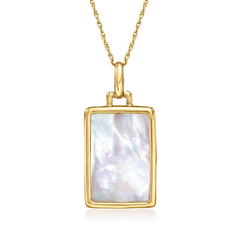 14kt yellow gold pendant necklace with square mother-of-pearl cabochon