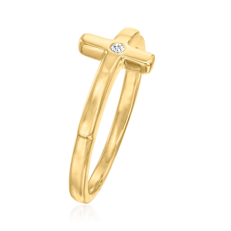 Diamond Sideways Cross Ring in 18kt Gold Over Sterling