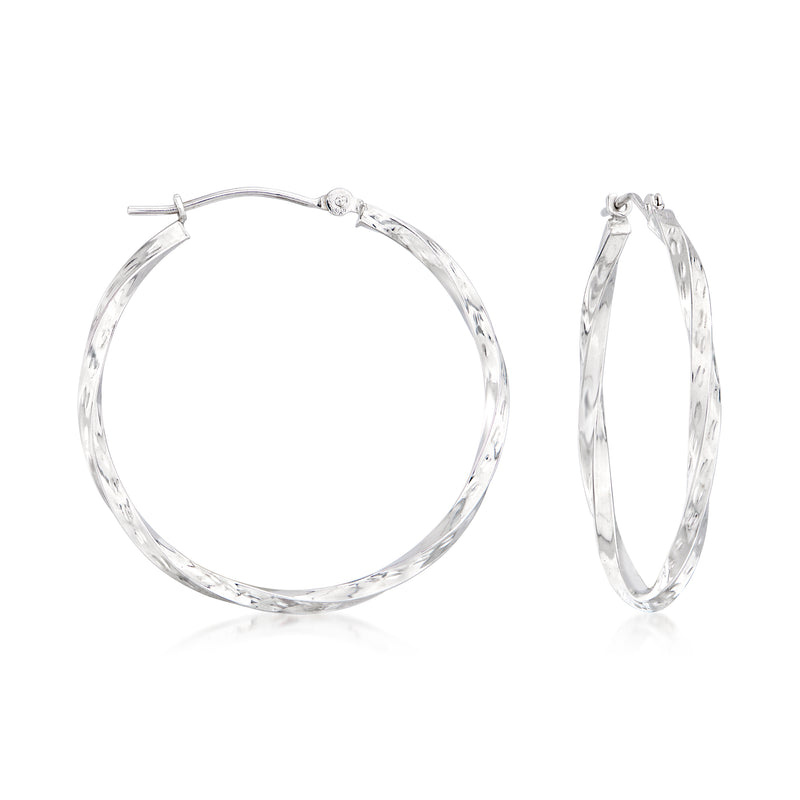 Twisted 14kt white gold hoop earrings with hinge clasp